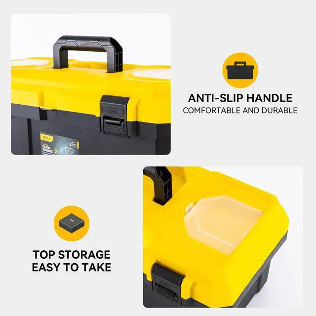 Alt view image 3 of 7 - 16 Inch Tool Box with Lock, 2-Layer Heavy-Duty Organizer with Removable Tray, Liftable Lid for Small Parts, 25lb Capacity & Carry Handle for Tools, Camping, Medical Supply Storage