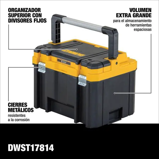 Alt view image 2 of 4 - TSTAK Tool Box, Deep, Long Handle, Extra Large Design, Fixed Divider for Tool Organization, Water and Debris Resistant (DWST17814)