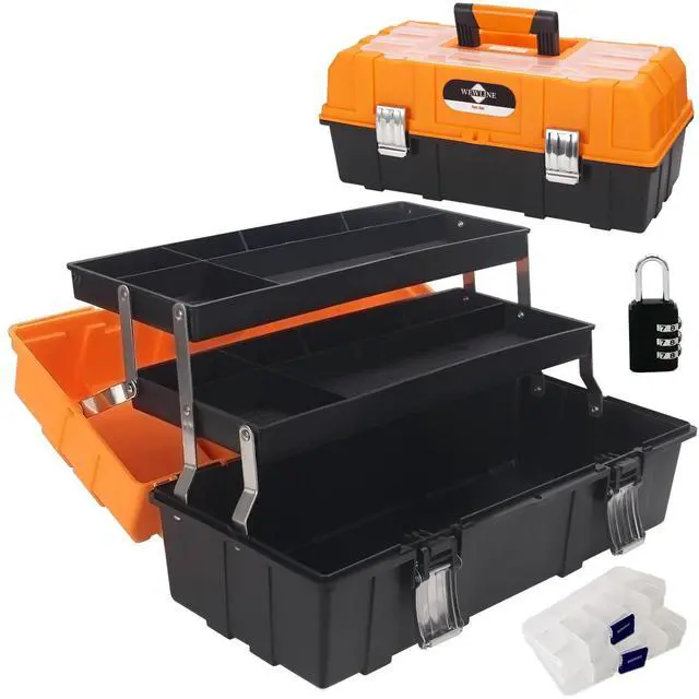 Main image of 16.5-Inch Tool Box Organizer 3-Layer Multiplication Plastic Storage Toolbox with Portable Handle Perfect for Home Office Car Trunk Fishing