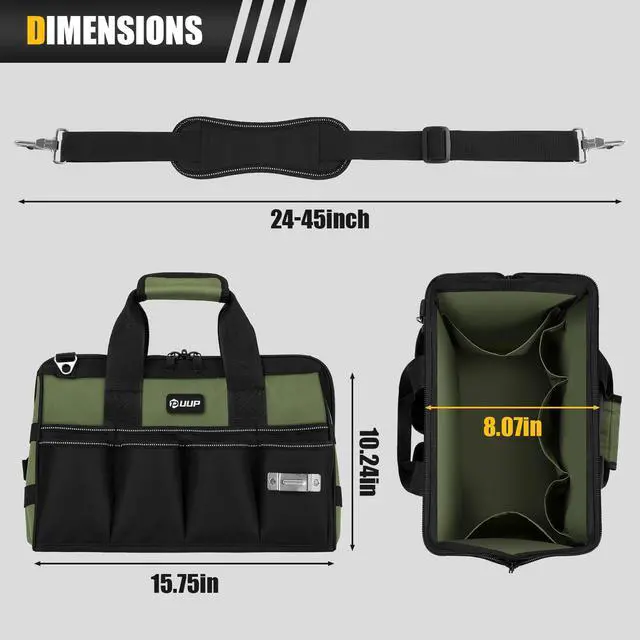 Alt view image 3 of 6 - Heavy Duty Tool Bag 15Inch, 16-Pocket Portable Empty Tool Box Organizer