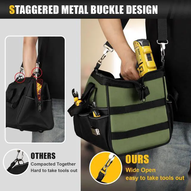 Alt view image 6 of 6 - Heavy Duty Tool Bag 15Inch, 16-Pocket Portable Empty Tool Box Organizer