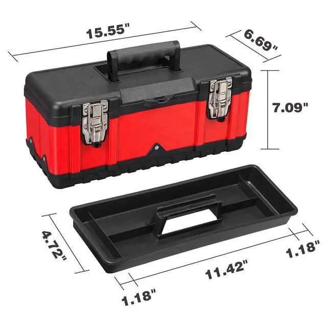 Alt view image 6 of 7 - Tool Box 15.5 Inch Small Portable Tool Organizer Box with Built-in Short Non-slip Handle Car Box with Removable tray