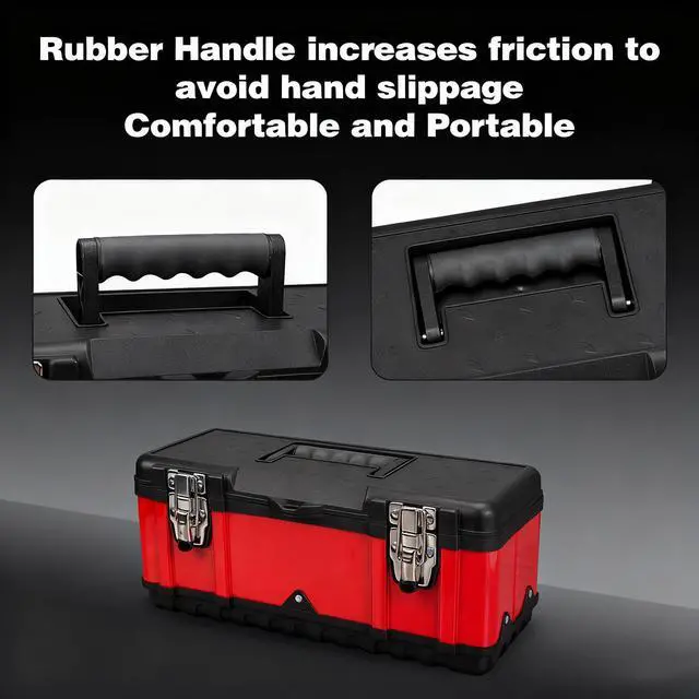 Alt view image 5 of 7 - Tool Box 15.5 Inch Small Portable Tool Organizer Box with Built-in Short Non-slip Handle Car Box with Removable tray