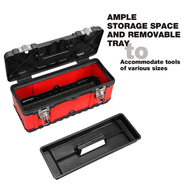 Alt view image 7 of 7 - Tool Box 15.5 Inch Small Portable Tool Organizer Box with Built-in Short Non-slip Handle Car Box with Removable tray