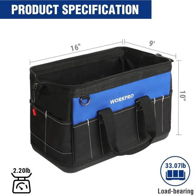 Alt view image 2 of 7 - 16-inch Wide Mouth Tool Bag with Water Proof Molded Base