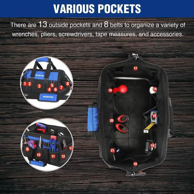 Alt view image 7 of 7 - 16-inch Wide Mouth Tool Bag with Water Proof Molded Base