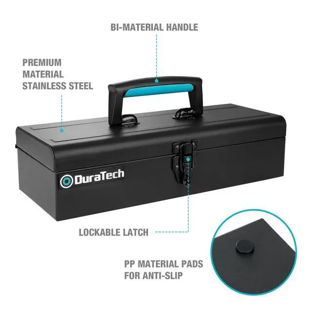 Alt view image 2 of 7 - 15" Metal Tool Box, Portable Steel Toolbox with Metal Latch