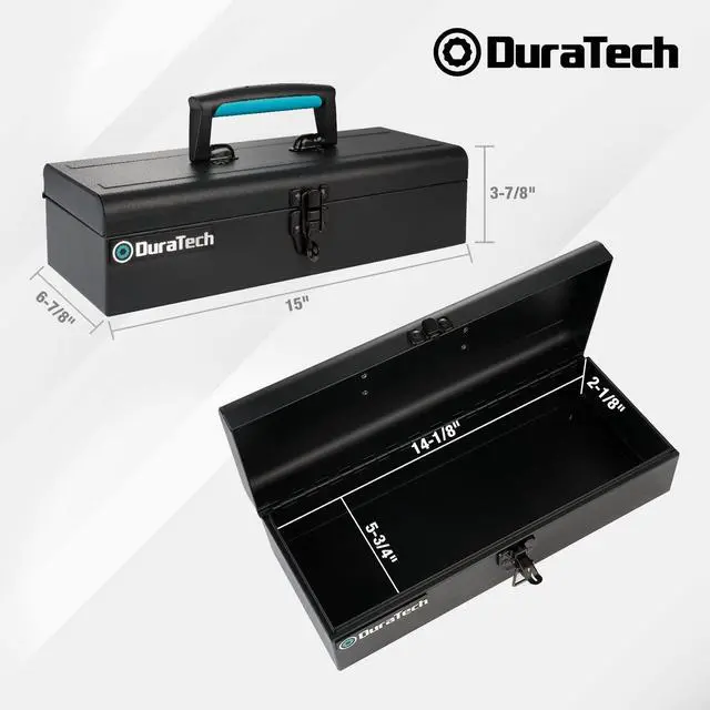 Alt view image 3 of 7 - 15" Metal Tool Box, Portable Steel Toolbox with Metal Latch