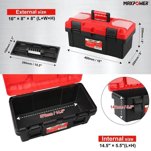 Alt view image 2 of 7 - Tool Box 16 inch, Plastic Small Tool Box with Latch Removable Tray