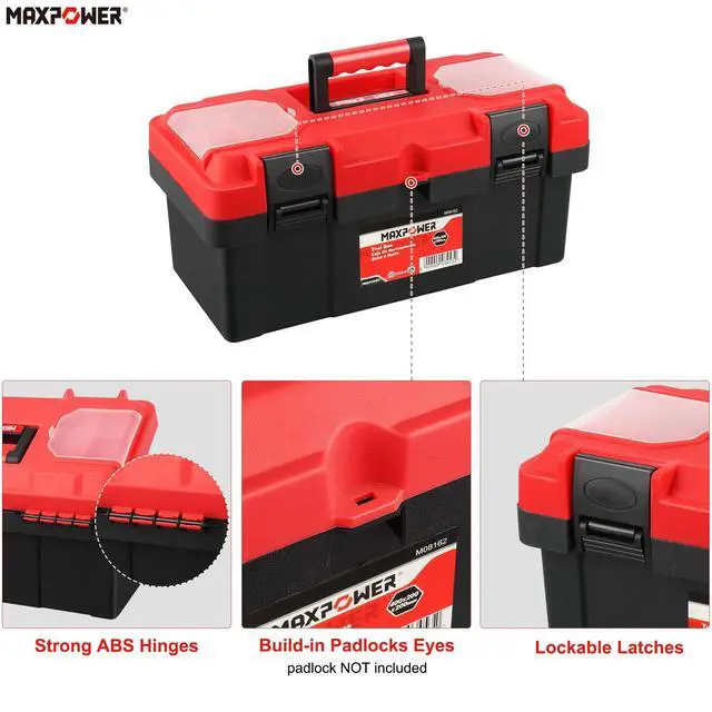Alt view image 3 of 7 - Tool Box 16 inch, Plastic Small Tool Box with Latch Removable Tray