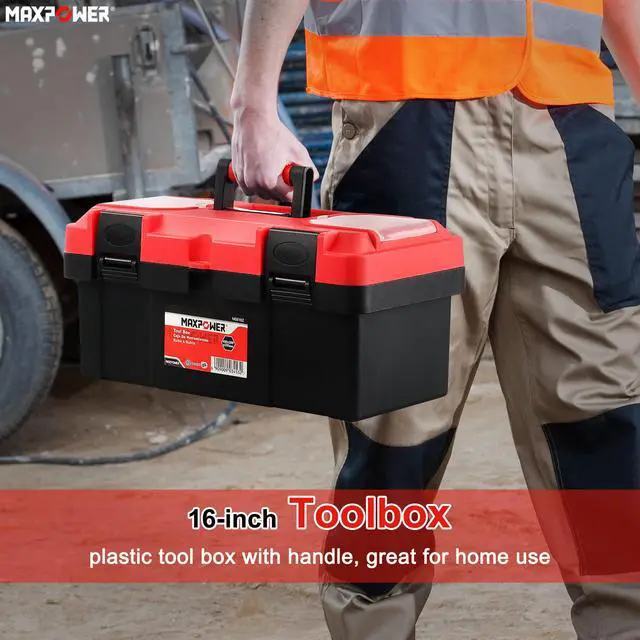 Alt view image 6 of 7 - Tool Box 16 inch, Plastic Small Tool Box with Latch Removable Tray
