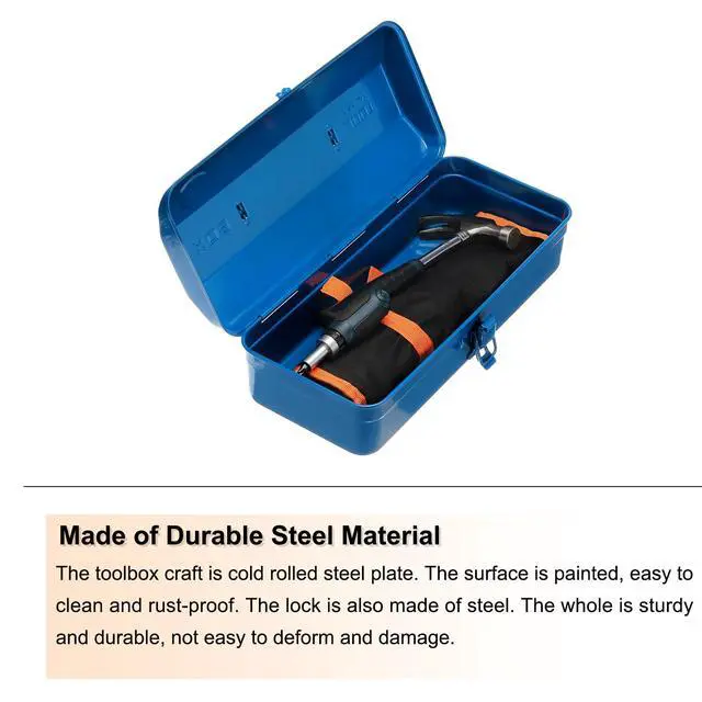 Alt view image 5 of 6 - Tool Box 14.2" Portable Steel Tool Box Hip Roof Style with Metal Latch Closure Tool Chest for Household Workshop Car, Green