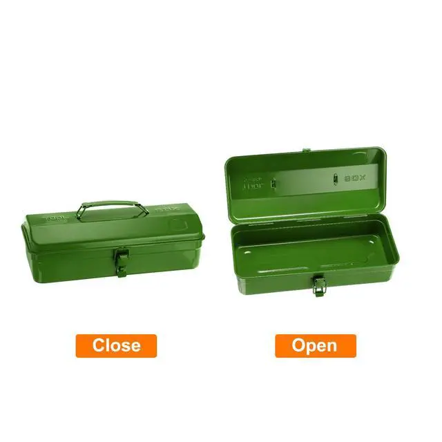 Alt view image 3 of 6 - Tool Box 14.2" Portable Steel Tool Box Hip Roof Style with Metal Latch Closure Tool Chest for Household Workshop Car, Green