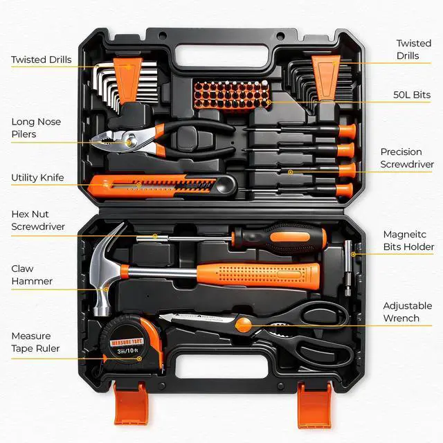 Alt view image 2 of 7 - 57 Piece Basic Tool Set, Home Repair Hand Tool Kit, General Household Tool Box, Portable Toolbox with Storage Case for Homeowner, DIY, Handyman, Women, Men