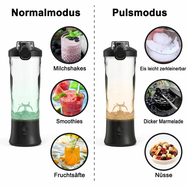 Alt view image 4 of 6 - 20oz Portable Blender, 240W USB Rechargeable Smoothie Blender with LED Display, Pulse & Blend Modes, IPX7 Waterproof, BPA-Free,Travel Juicer for Shakes, Ice Crushing, Sports & Outdoor Black