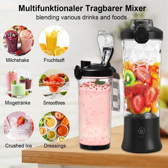 Alt view image 5 of 6 - 20oz Portable Blender, 240W USB Rechargeable Smoothie Blender with LED Display, Pulse & Blend Modes, IPX7 Waterproof, BPA-Free,Travel Juicer for Shakes, Ice Crushing, Sports & Outdoor Black