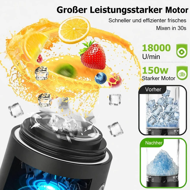 Alt view image 6 of 6 - 20oz Portable Blender, 240W USB Rechargeable Smoothie Blender with LED Display, Pulse & Blend Modes, IPX7 Waterproof, BPA-Free,Travel Juicer for Shakes, Ice Crushing, Sports & Outdoor Black