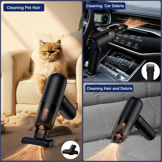 Alt view image 4 of 7 - Handheld Car Vacuum Cleaner Cordless, 21000PA High Power Car Vacuum Cleaner & Air Duster/Blower, Portable Vacuum with Magnetic Dust Collection Bin, LED Light, 2 Gear Hand Held Vacuum for PC(Black)