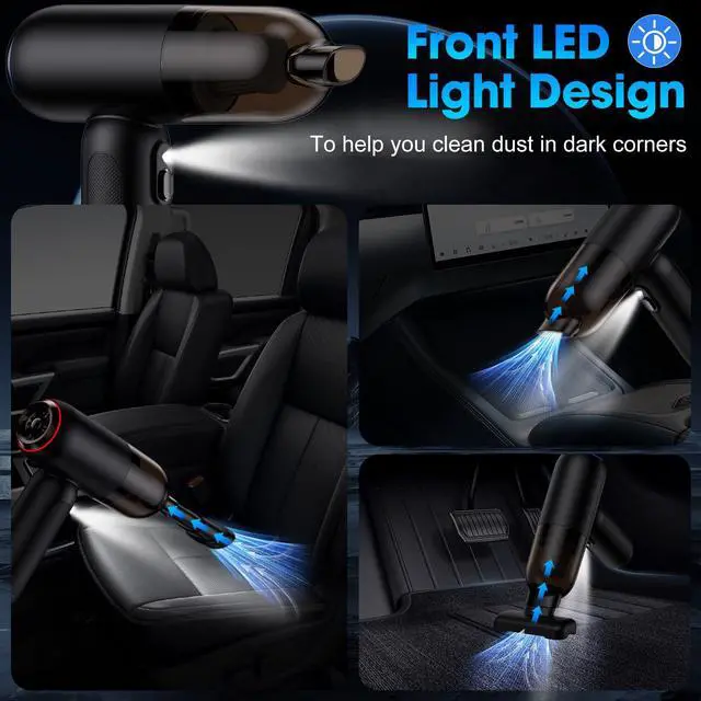 Alt view image 6 of 7 - Handheld Car Vacuum Cleaner Cordless, 21000PA High Power Car Vacuum Cleaner & Air Duster/Blower, Portable Vacuum with Magnetic Dust Collection Bin, LED Light, 2 Gear Hand Held Vacuum for PC(Black)