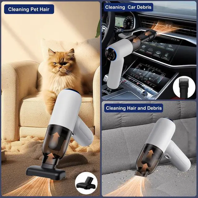 Alt view image 4 of 7 - Handheld Car Vacuum Cleaner Cordless, 21000PA High Power Car Vacuum Cleaner & Air Duster/Blower, Portable Vacuum with Magnetic Dust Collection Bin, LED Light, 2 Gear Hand Held Vacuum for PC(White)