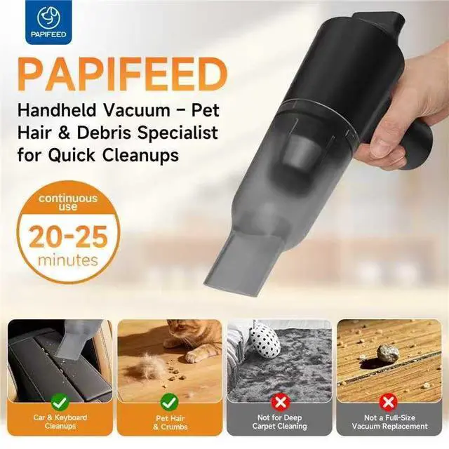 Alt view image 2 of 7 - Handheld Vacuum Cordless for Pet Hair, Portable Mini Vacuum with Static Hair Collector for Home, Dual-Layer Stainless Steel Filter, Dual Filte, USB-C Rechargeable Lightweight Vacuum (Black)