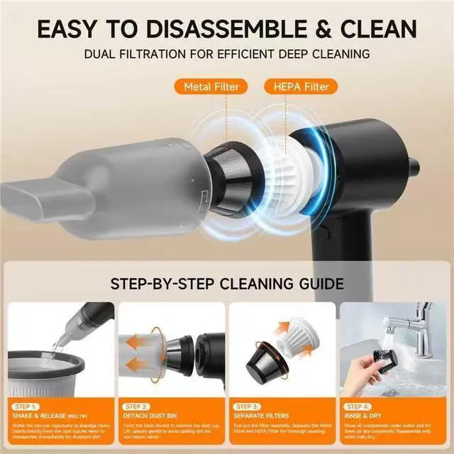 Alt view image 3 of 7 - Handheld Vacuum Cordless for Pet Hair, Portable Mini Vacuum with Static Hair Collector for Home, Dual-Layer Stainless Steel Filter, Dual Filte, USB-C Rechargeable Lightweight Vacuum (Black)