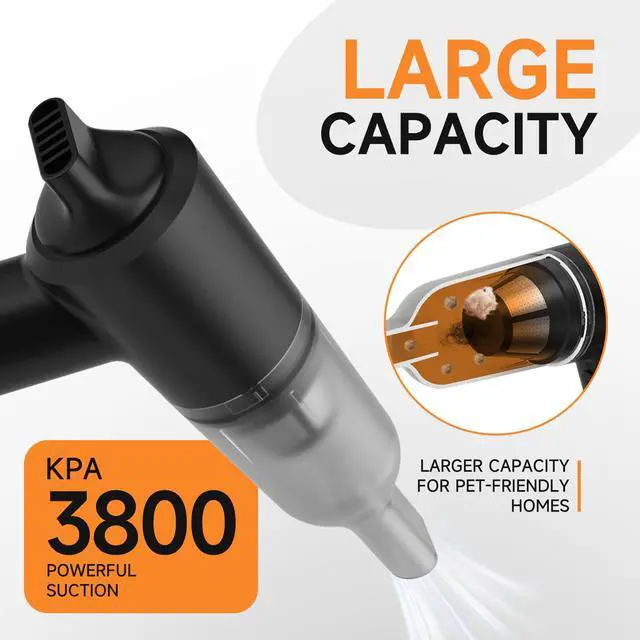 Alt view image 5 of 7 - Handheld Vacuum Cordless for Pet Hair, Portable Mini Vacuum with Static Hair Collector for Home, Dual-Layer Stainless Steel Filter, Dual Filte, USB-C Rechargeable Lightweight Vacuum (Black)