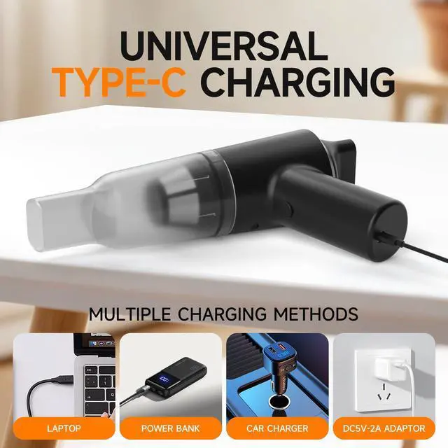 Alt view image 7 of 7 - Handheld Vacuum Cordless for Pet Hair, Portable Mini Vacuum with Static Hair Collector for Home, Dual-Layer Stainless Steel Filter, Dual Filte, USB-C Rechargeable Lightweight Vacuum (Black)