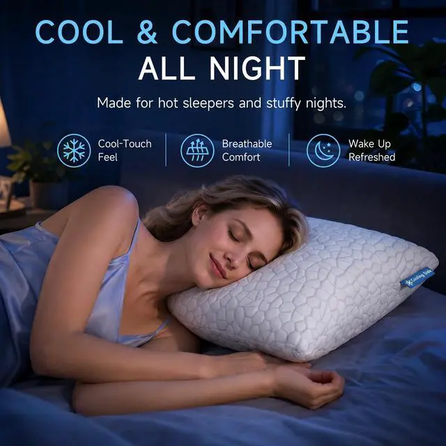 Alt view image 3 of 7 - Cooling Pillow for Sleeping, CertiPUR-US Shredded Memory Foam Standard Pillow Set of 1, Cool Pillow for Hot Sleepers Adjustable Firm Pillow for Side,Back,Stomach Sleepers Soft Yet Support,White