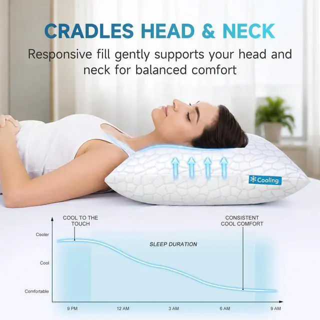 Alt view image 4 of 7 - Cooling Pillow for Sleeping, CertiPUR-US Shredded Memory Foam Standard Pillow Set of 1, Cool Pillow for Hot Sleepers Adjustable Firm Pillow for Side,Back,Stomach Sleepers Soft Yet Support,White