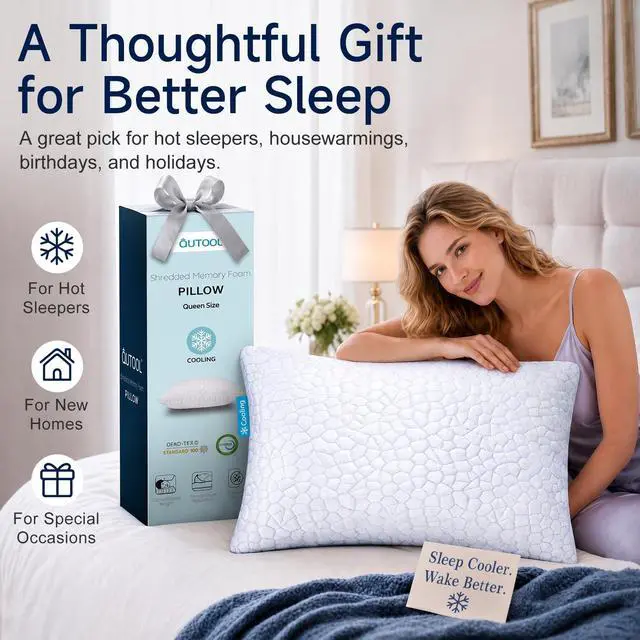 Alt view image 7 of 7 - Cooling Pillow for Sleeping, CertiPUR-US Shredded Memory Foam Standard Pillow Set of 1, Cool Pillow for Hot Sleepers Adjustable Firm Pillow for Side,Back,Stomach Sleepers Soft Yet Support,White