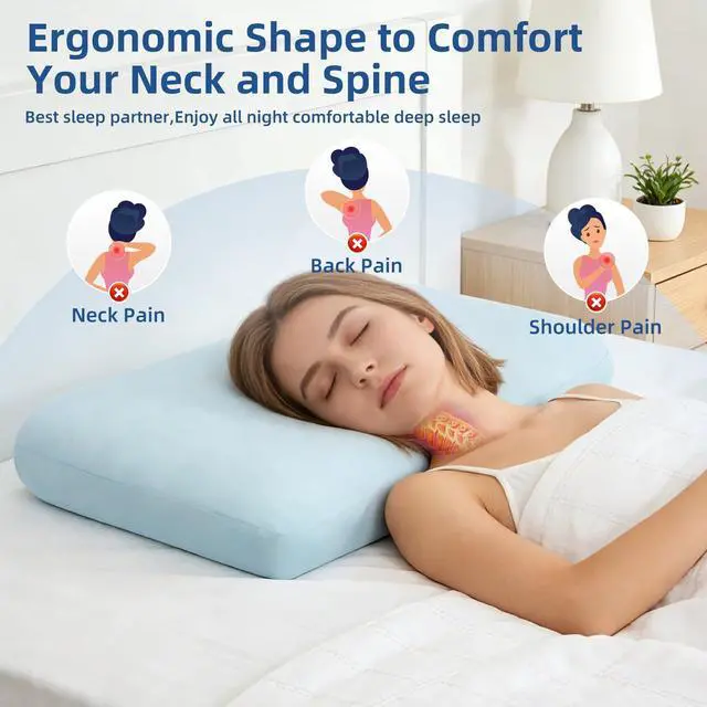Alt view image 4 of 7 - HIMOON Cooling Memory Foam Pillow, Bed Pillow for Sleeping, Standard Size, Breathable Memory Foam, Premium Support with Washable Cover for Back, Side and Stomach Sleepers (1 Pack)