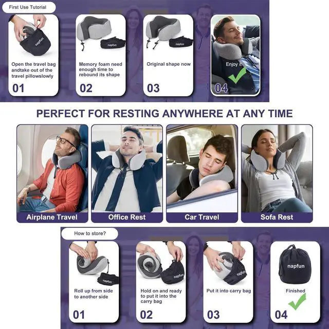 Alt view image 5 of 6 - Neck Pillow for Traveling, Upgraded Travel Neck Pillow for Airplane 100% Pure Memory Foam Travel Pillow for Flight Headrest Sleep, Portable Plane Accessories, Light Grey