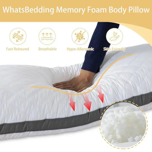 Alt view image 6 of 7 - Memory Foam Body Pillow with Cover, Long Bed Pillow for Adults