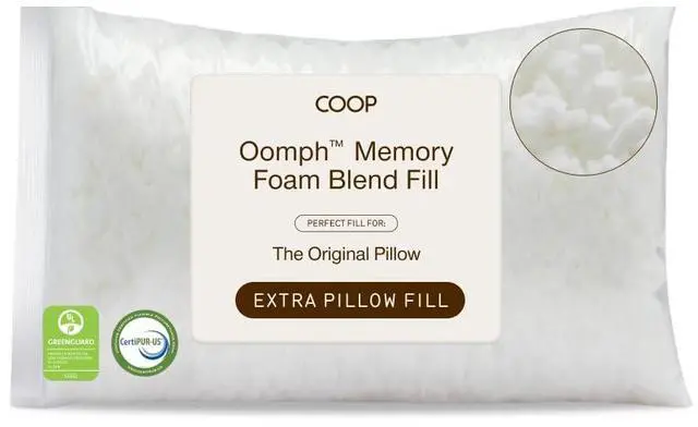 Main image of Extra Oomph Fill, Cross-Cut Memory Foam, Medium Density Pillow Fill, Extra Fill Bag, Refill to Customize Your Premium Adjustable Pillow, GREENGUARD Gold and CertiPUR-US Certified