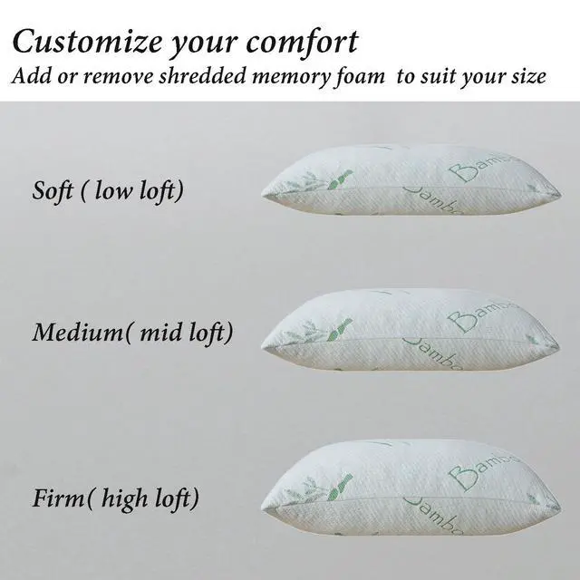 Alt view image 5 of 7 - Shredded Memory Foam Pillows Set of 1, Cooling Zippered Breathable Memory Foam Bed Pillow for Sleeping 1 Pack, Queen Size Firm Pillow Gel for Neck Support, Hotel Quality Rest Pillow 20" x 30" Queen
