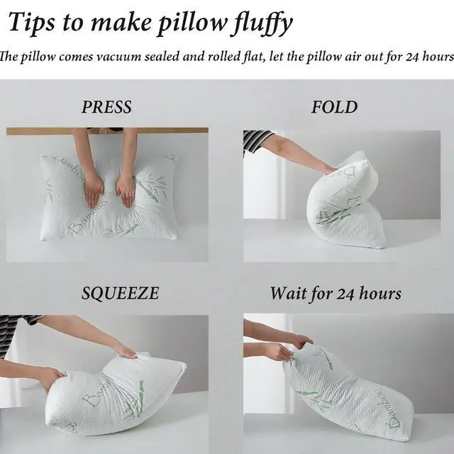 Alt view image 6 of 7 - Shredded Memory Foam Pillows Set of 1, Cooling Zippered Breathable Memory Foam Bed Pillow for Sleeping 1 Pack, Queen Size Firm Pillow Gel for Neck Support, Hotel Quality Rest Pillow 20" x 30" Queen