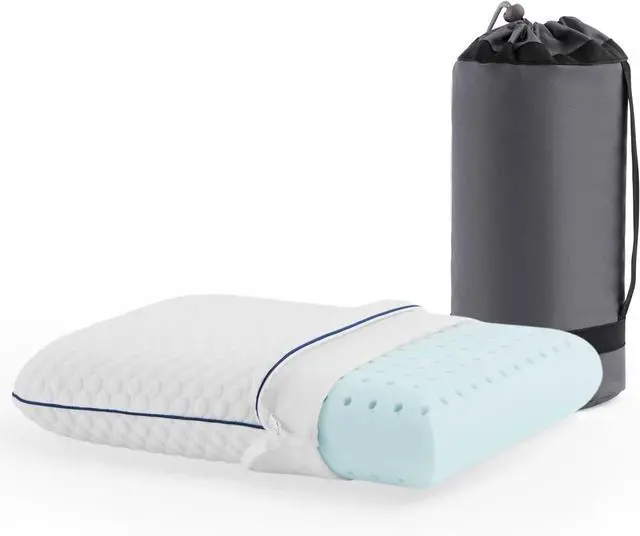 Main image of Cooling Gel Memory Foam Camping Pillow Travel Size, Ventilated Cooling Pillow for Side & Back Sleepers, Neck Support, Compact with Carry Bag, Washable Cover