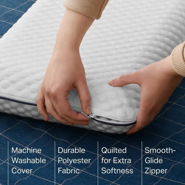 Alt view image 3 of 7 - Cooling Gel Memory Foam Camping Pillow Travel Size, Ventilated Cooling Pillow for Side & Back Sleepers, Neck Support, Compact with Carry Bag, Washable Cover