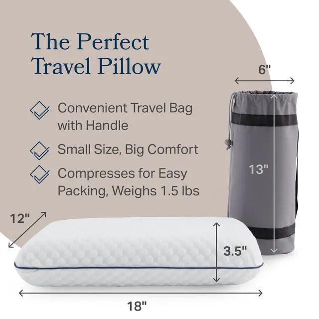 Alt view image 5 of 7 - Cooling Gel Memory Foam Camping Pillow Travel Size, Ventilated Cooling Pillow for Side & Back Sleepers, Neck Support, Compact with Carry Bag, Washable Cover