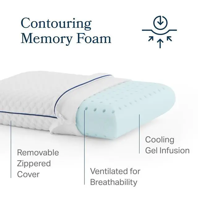 Alt view image 4 of 7 - Cooling Gel Memory Foam Camping Pillow Travel Size, Ventilated Cooling Pillow for Side & Back Sleepers, Neck Support, Compact with Carry Bag, Washable Cover