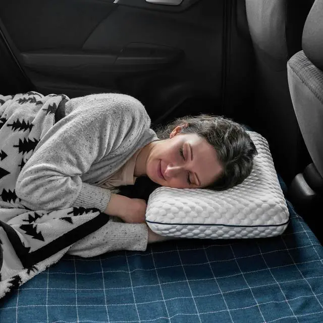 Alt view image 7 of 7 - Cooling Gel Memory Foam Camping Pillow Travel Size, Ventilated Cooling Pillow for Side & Back Sleepers, Neck Support, Compact with Carry Bag, Washable Cover