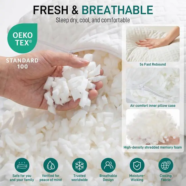 Alt view image 4 of 7 - Adjustable Shredded Cross Cut Memory Foam Queen Pillow