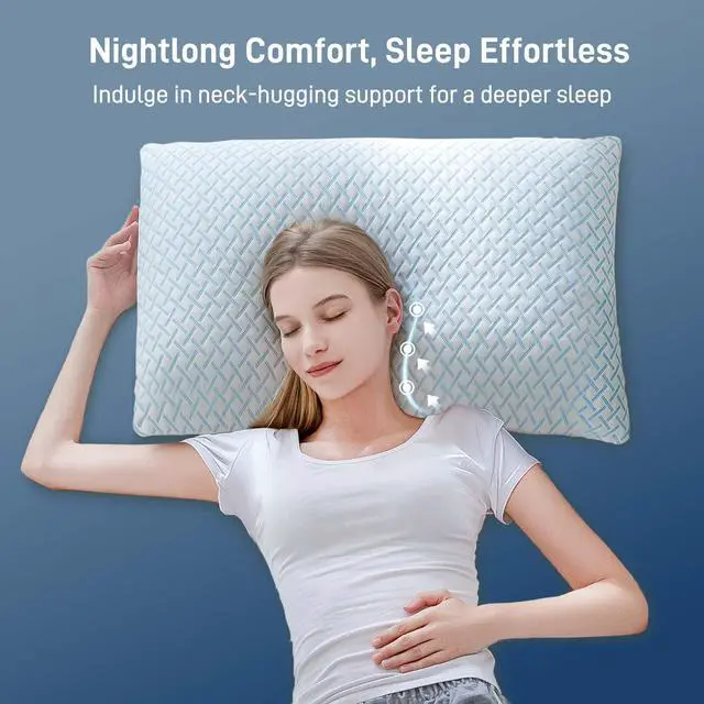 Alt view image 2 of 7 - Shredded Memory Foam Cooling Medium Soft Viscose Derived from Bamboo Pillow Queen Size, Adjustable Hypoallergenic Hotel Quality Pillow for Back, Stomach and Side Sleeper, Oeko-TEX Certified
