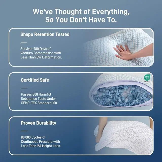Alt view image 7 of 7 - Shredded Memory Foam Cooling Medium Soft Viscose Derived from Bamboo Pillow Queen Size, Adjustable Hypoallergenic Hotel Quality Pillow for Back, Stomach and Side Sleeper, Oeko-TEX Certified
