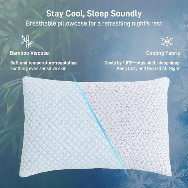 Alt view image 6 of 7 - Shredded Memory Foam Cooling Medium Soft Viscose Derived from Bamboo Pillow Queen Size, Adjustable Hypoallergenic Hotel Quality Pillow for Back, Stomach and Side Sleeper, Oeko-TEX Certified