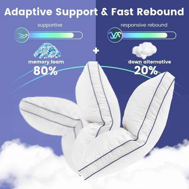 Alt view image 3 of 7 - Shredded Memory Foam Pillows Queen Size Set of 2, Medium Firm Bed Pillow for Sleeping, Soft Memory Foam Queen Pillows 2 Pack for Side and Back Sleepers with Gusset(20"x30")