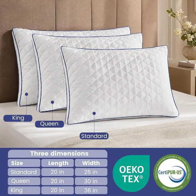 Alt view image 4 of 7 - Shredded Memory Foam Pillows Queen Size Set of 2, Medium Firm Bed Pillow for Sleeping, Soft Memory Foam Queen Pillows 2 Pack for Side and Back Sleepers with Gusset(20"x30")