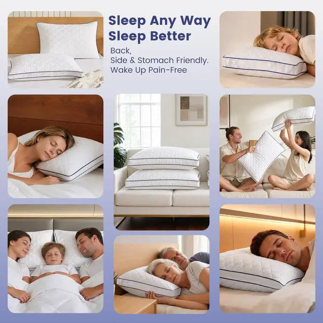 Alt view image 7 of 7 - Shredded Memory Foam Pillows Queen Size Set of 2, Medium Firm Bed Pillow for Sleeping, Soft Memory Foam Queen Pillows 2 Pack for Side and Back Sleepers with Gusset(20"x30")
