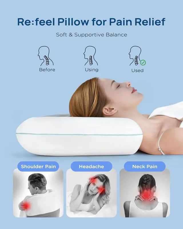 Alt view image 4 of 7 - Cooling Soft Memory Foam Pillow, Cervical Neck Pillow for Side Sleepers, Back & Stomach Sleepers, Ergonomic Orthopedic Design for Neck Pain Relief and Deep Sleep, CertiPUR-US, White